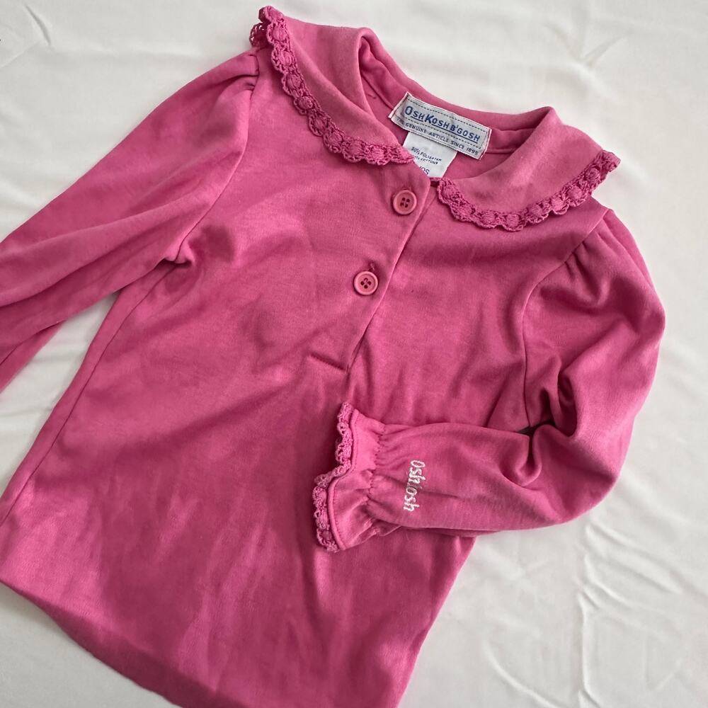 Vintage 90s OshKosh B'gosh Pink Scallop Fringe Peter Pan Collar Long Sleeve Top